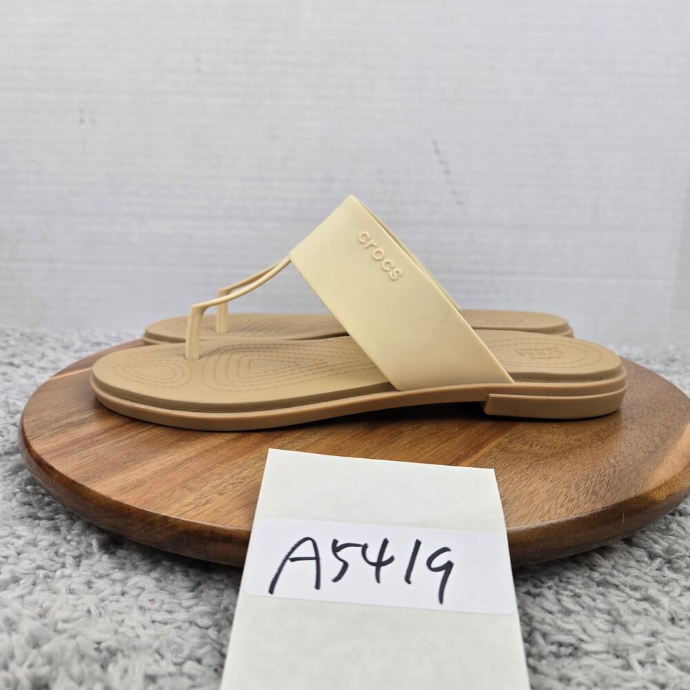 Crocs Womens 9 Tulum Ivory White Beige Casual T-Strap Flip Flop Sandal 206752